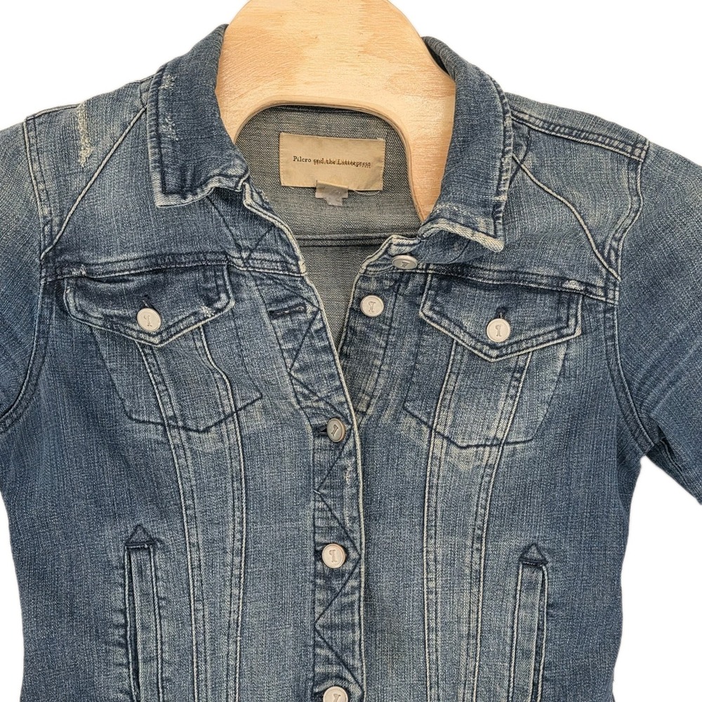 Pilcro And The Letterpress Anthropologie Jacket Women Large Denim Blue Jean Coat - Picture 3 of 8